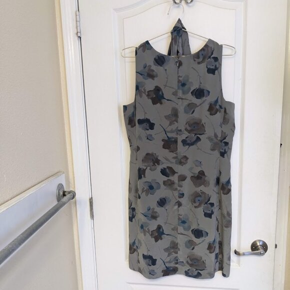 100% Silk Vintage 90's Fairy Gray & Blue Floral Knee Length Dress & Sash - Picture 3 of 6